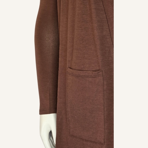 Zenana Dori Brown Open Cardigan 3X NWOT Soft Stretch Pockets Cozy Layer - Picture 4 of 8